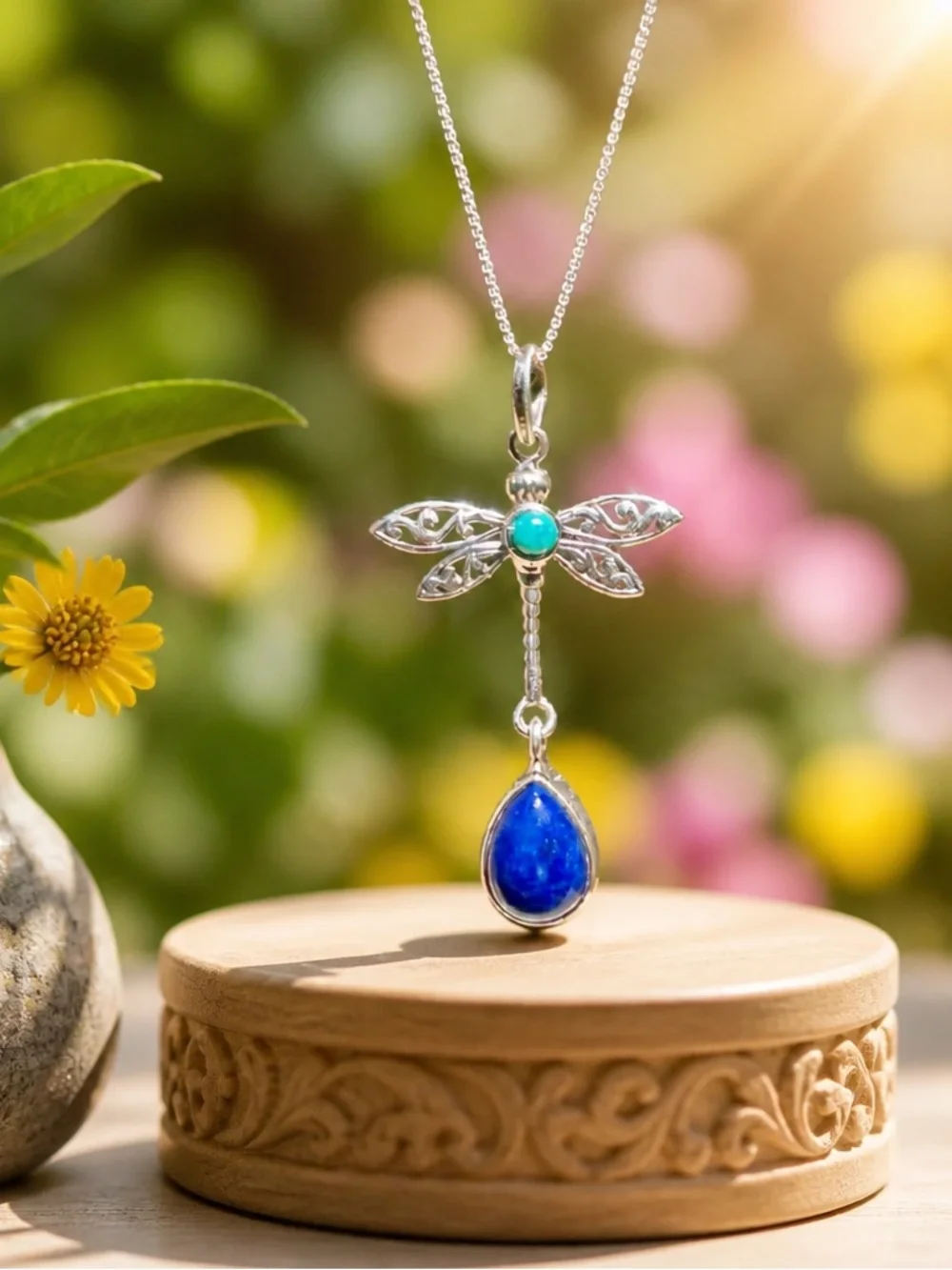 Turquoise & Lapis Dragonfly Necklace
